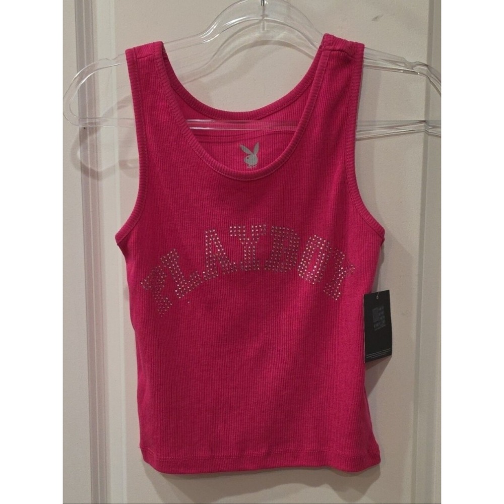 PLAYBOY Rhinestone Logo Ribbed Tank Top - Picture 4 of 5